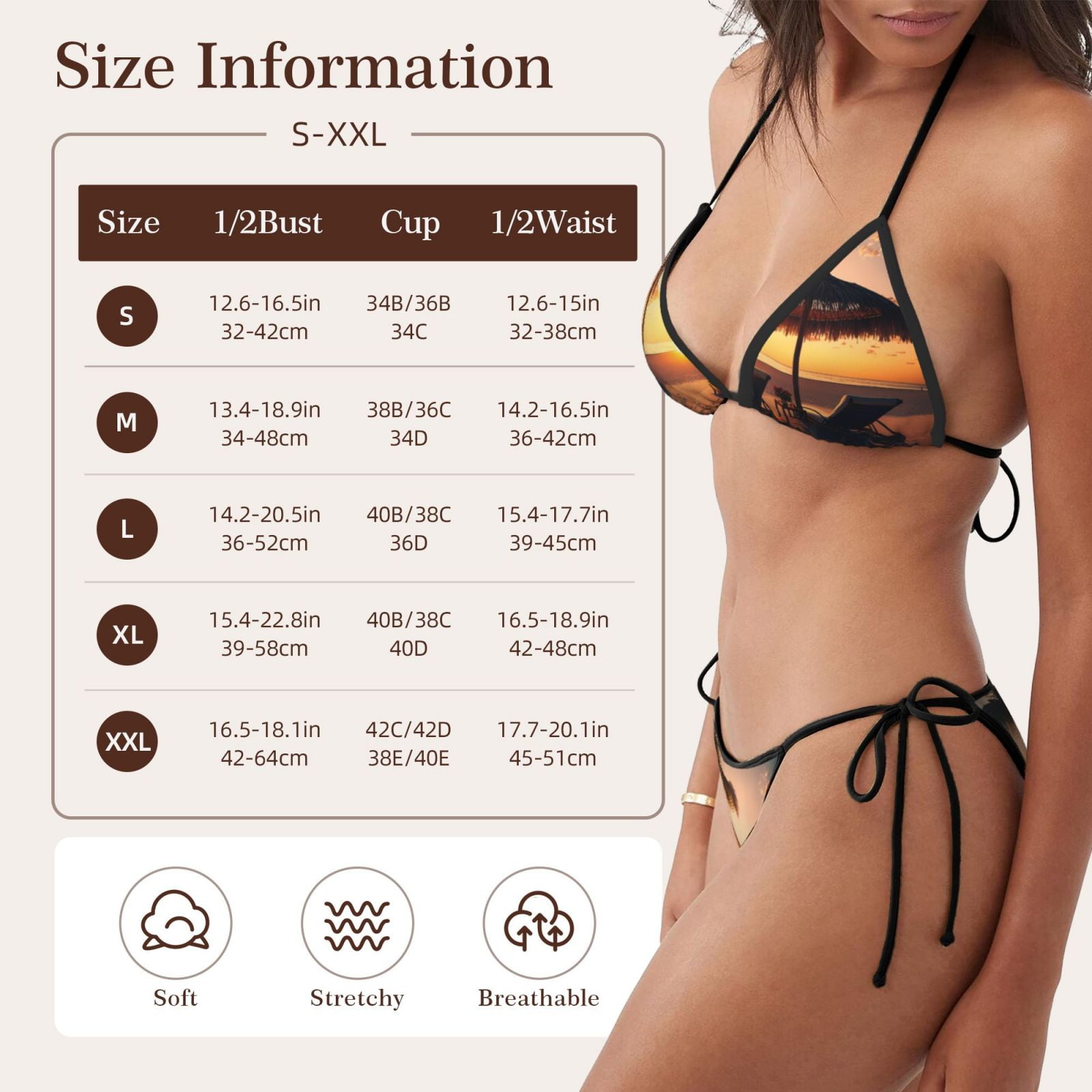 Vsdgher Hawaiian Sunset Beach Pattern Sexy Bikini Set for Women