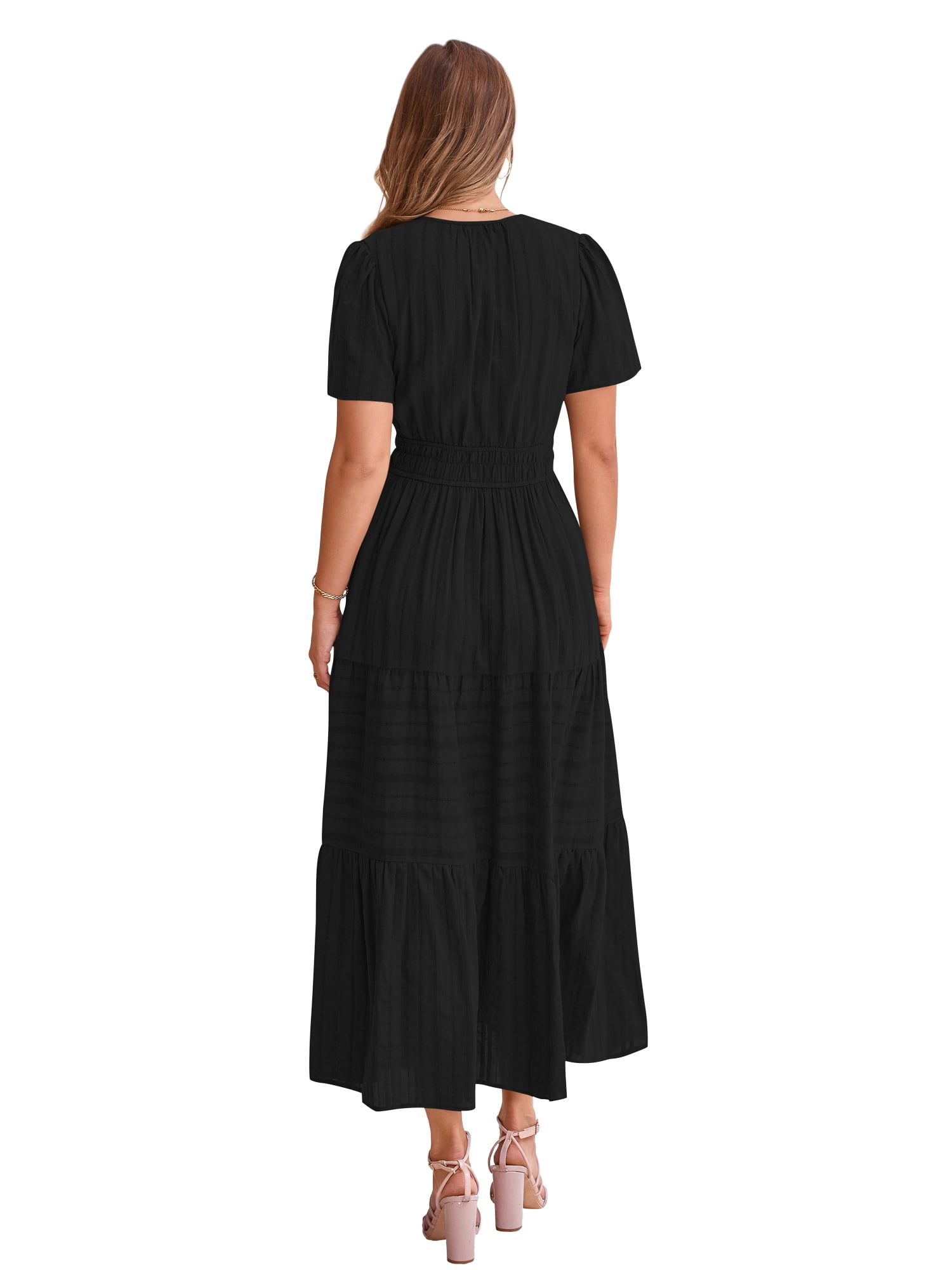 PRETTYGARDEN Women's Tiered Maxi Dress with Short Sleeves, Sizes S-XXL