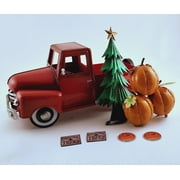 Metal 18.5" Long Multi-Seasonal Christmas and Harvest Pickup Truck with Metal Tree, Pumpkins, and Matching Side-Magnet Sets…