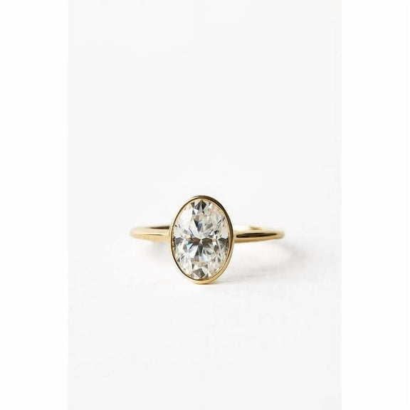 Solitaire Brilliance 2CT Oval Moissanite Bezel Set Engagement Ring for Women 10k Yellow Gold Size 4