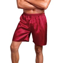 SWSMCLT Men's Summer Pajamas Short Pajama Shorts Sleeping Sleepwear Comfy Soft Cool Elastic Waist Silky Rouge Noir Medium