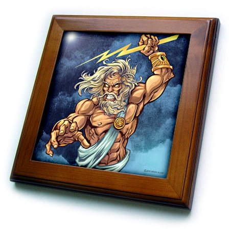 - 3dRose Zeus throwing a lightning bolt from a stormy sky - Framed Tile, 6 by 6-inch