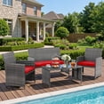 thumbnail image 2 of Walsunny Outdoor Patio Rattan Wicker Furniture Conversation Set 4 Piece with Cushions Tempered Glass Tabletop,Red, 2 of 11