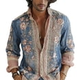 thumbnail image 2 of Fsmtpdam Long Sleeve Hawaiian Shirts for Men Vintage Floral Button Down Boho Tops with Lace Trim Lightweight Casual Beach Holiday Vintage Shirt, 2 of 5