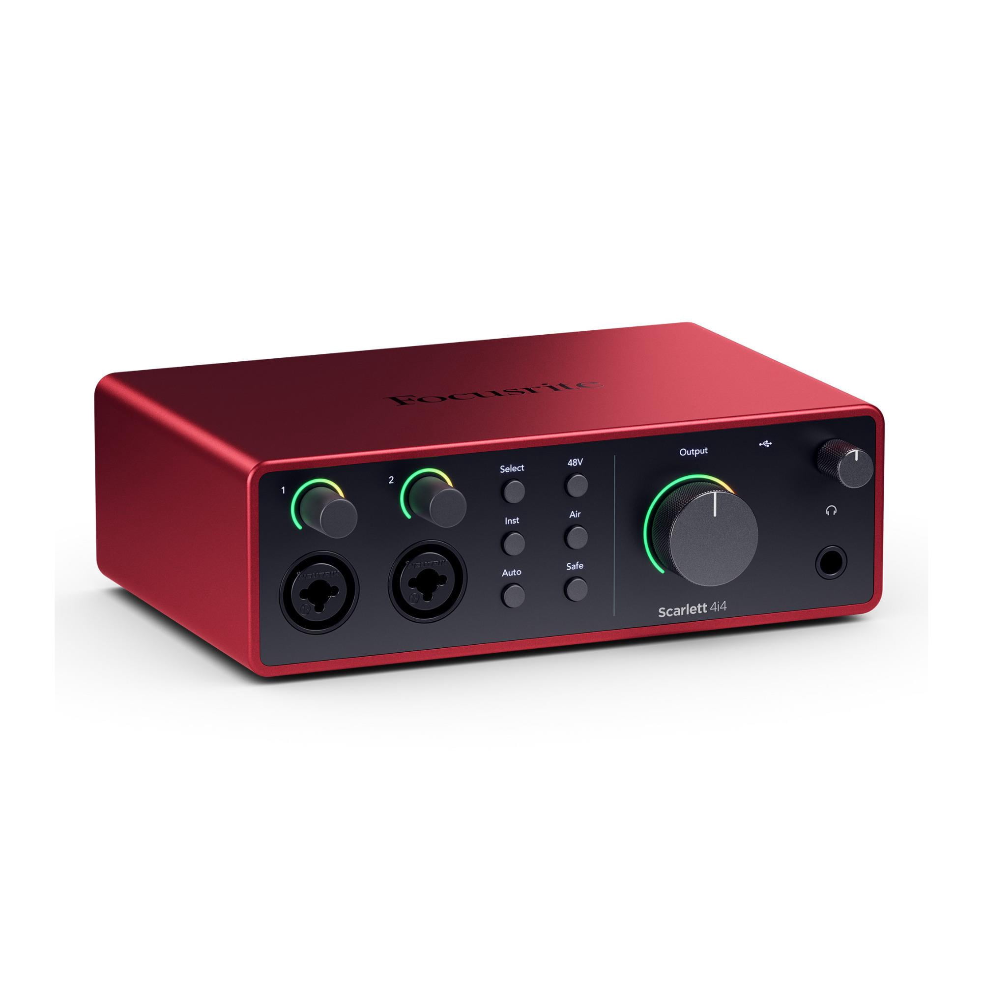 Focusrite Scarlett 4i4 4th Gen USB Audio Interface with Hi-Z Instrument Bundle with Knox Gear TX-100 Headphones, Two Knox Gear 6-Feet Cables, and Two FocusProAudio 25-Feet Microphone Cable (6 Items)