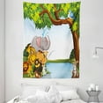thumbnail image 1 of Kids Tapestry, Various Cartoon Style Animals Together by River Bank Tree Bird Cute Funny Wildlife, Wall Hanging for Bedroom Living Room Dorm Decor, 60W X 80L Inches, Multicolor, by Ambesonne, 1 of 2