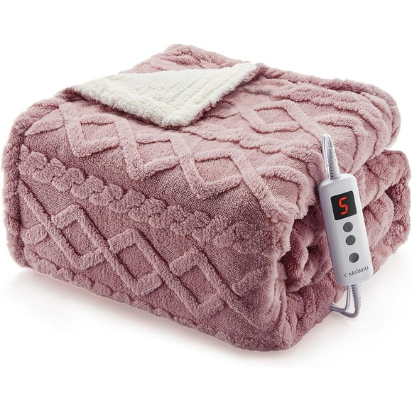 50x60 Heated Throw Blanket with Thick Tufted Cable Pattern,10 Heat Levels&10Timer Settings,Electric Throw with Intelligent Temperature Control,Machine Washable,Fast Heating,Pink