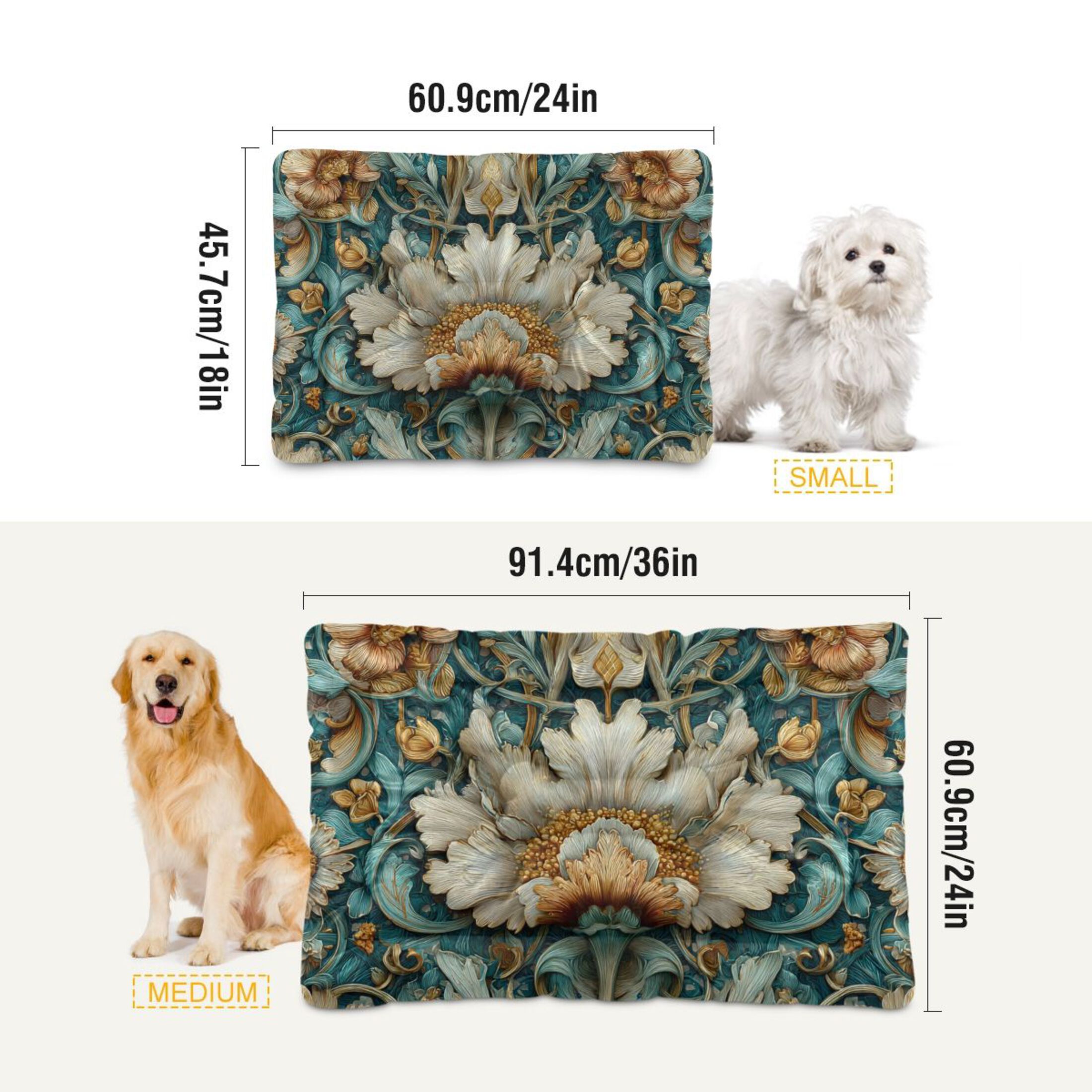 Cozy Mat Pet Bed Indoor Outdoor Warm Soft For Cat Dog Puppy(S/M) Teal Blue and Beige