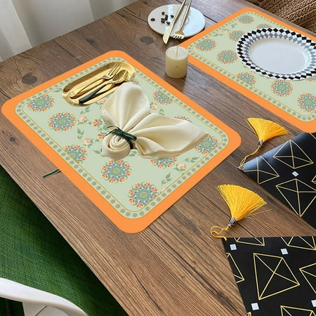 

Seasonal Savings Silicone Place Mats Retro Placemat Leather Printing Insulation Pad Waterproof Non-Slip Western Food Mat for Home Hotel Multicolor Akmoler
