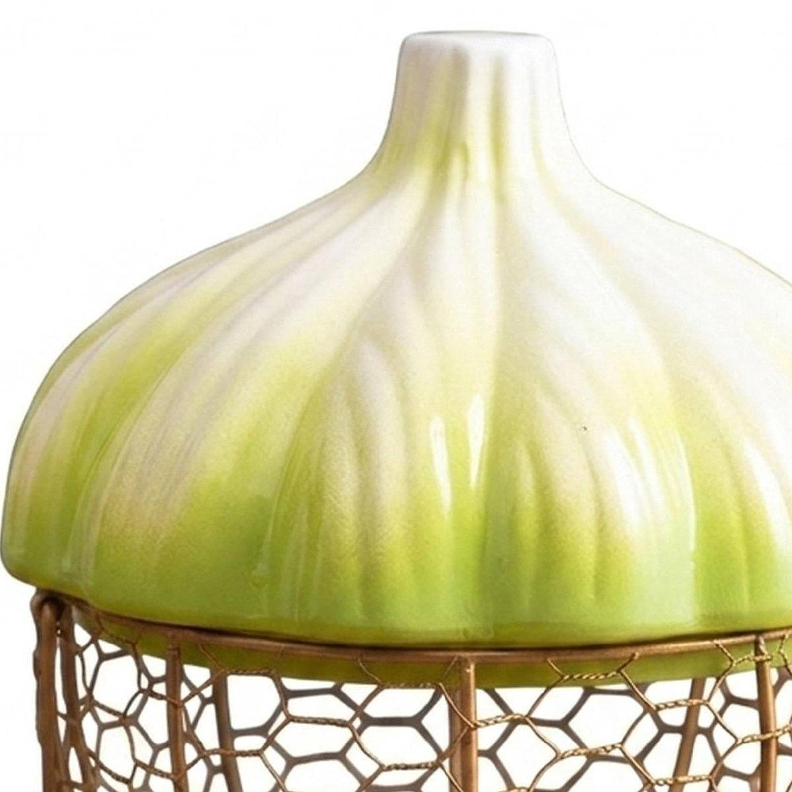 Fiocias Ceramic Holder Breathable Portable with Lid Egg Basket for Fruit Home Pantry Green