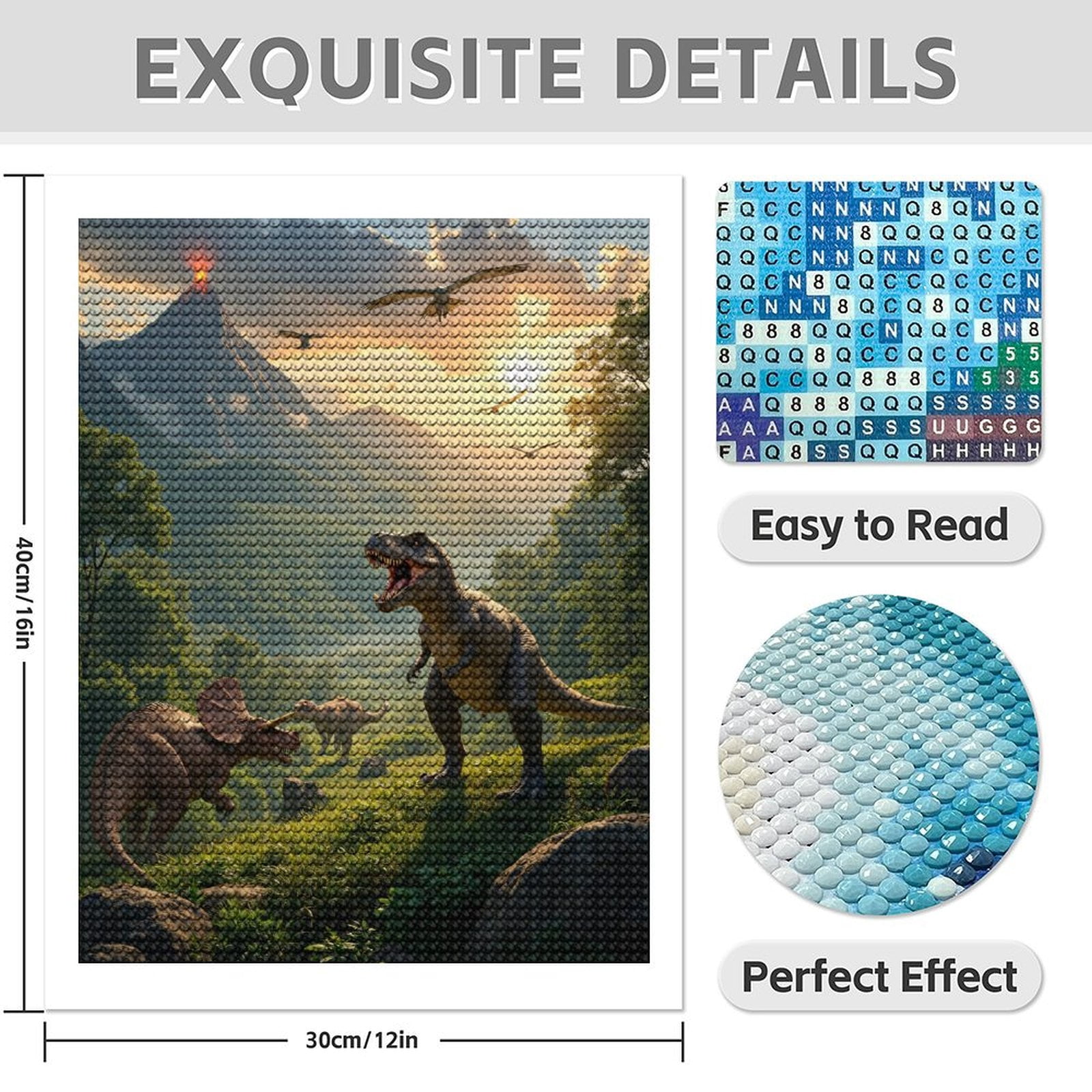 Diamond Art Kit for Adults, Volcanic Dinosaurs Landscape Diamond Painting for Adults Beginners, DIY Diamond Art Painting Kits, 5D Diamond Painting Crafts for Home Decor 12x16 Frameless