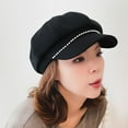 thumbnail image 4 of SikaFu Octagonal Hat Women's Korean Edition Trendy British Vintage Pearl Chain Versatile Duck Tongue Beret Fashion Face Show Little Painter Hat, 4 of 7