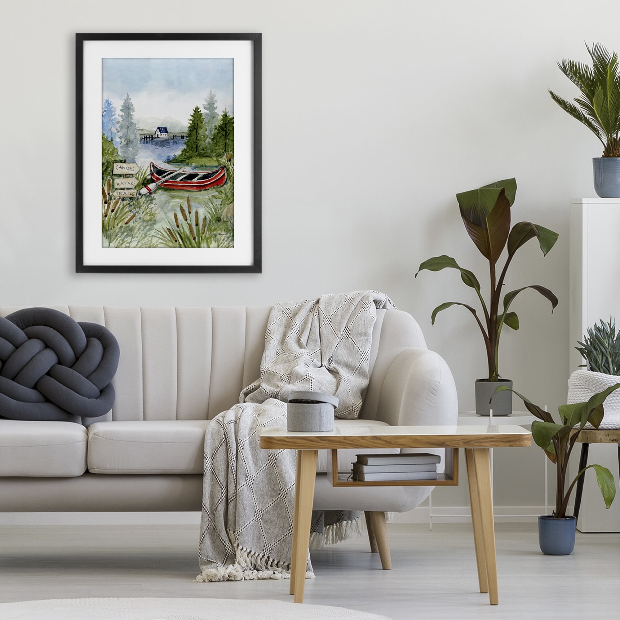 Stupell Industries Canoe On Lake Black Framed Print Under Glass, design by Susan Winget