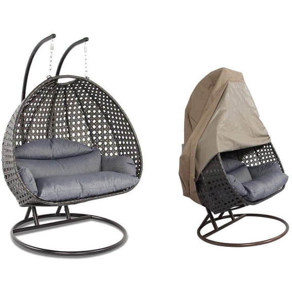 Island Gale® Luxury 2 Person Outdoor, Patio, Hanging Wicker Swing Chair , Charcoal Chair and Charcoal Cushion   Protective Cover) Frame Color: Bronze or Black Pending Availability.