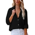 thumbnail image 3 of Sexy Dance Chemises pour Femmes Blouse à Manches Longues Hauts Boutonnés Tunique Décontractée Chemise Col à Revers Noir TG, 3 of 9