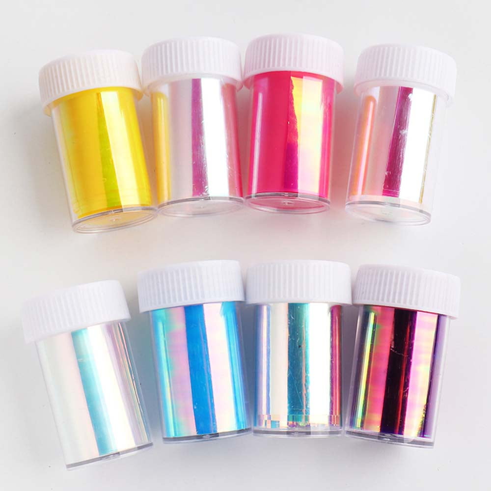 8pcs Aurora Film Broken Glass Nail Foils Transfer Paper Holographic Nail  Art Stickers Decals Slider 3D Charms Decorations 