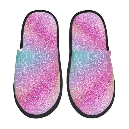 Balery Fun Rainbow Pink Slient Indoor Furry Fleece Comfort House Shoes Soft Non-Slip Home Shoes Cotton slippers House Slippers-- Large