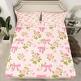 thumbnail image 2 of Manfei Dreamy Pink Bowknot Twin Sheet Sets, Vintage Rustic Rose Flower Twin Fitted Sheet, Teens Kids Child Flat Sheet, Breathable Home Decor, 3pcs, 2 of 7