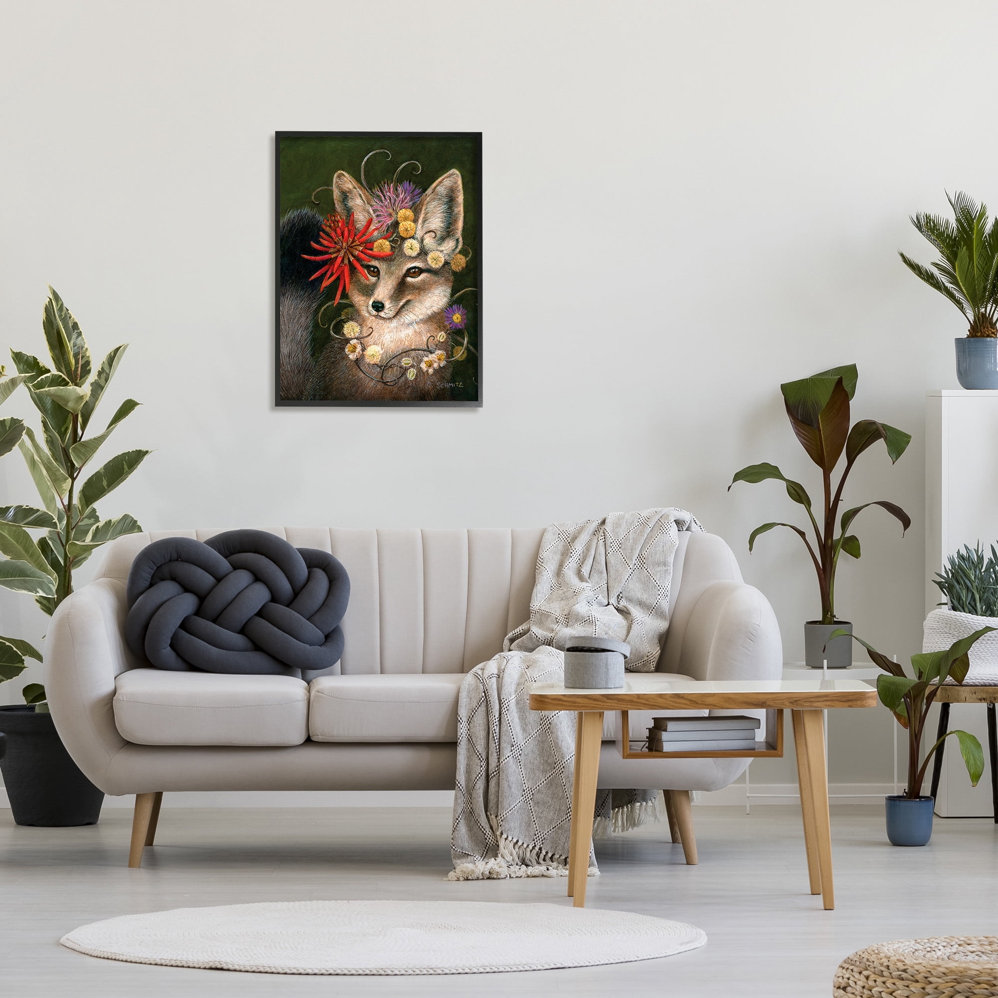 Stupell Industries Botanical Fox Flowers Painting Black Framed Art Print Wall Art, Design by Carolyn Schmitz