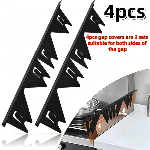 4 Pack Black Stainless Steel Stove Gap Cover, 2 Sets for Both Sides, Adjustable Length Heat-Resistant Gap Filler for Stove & Countertop