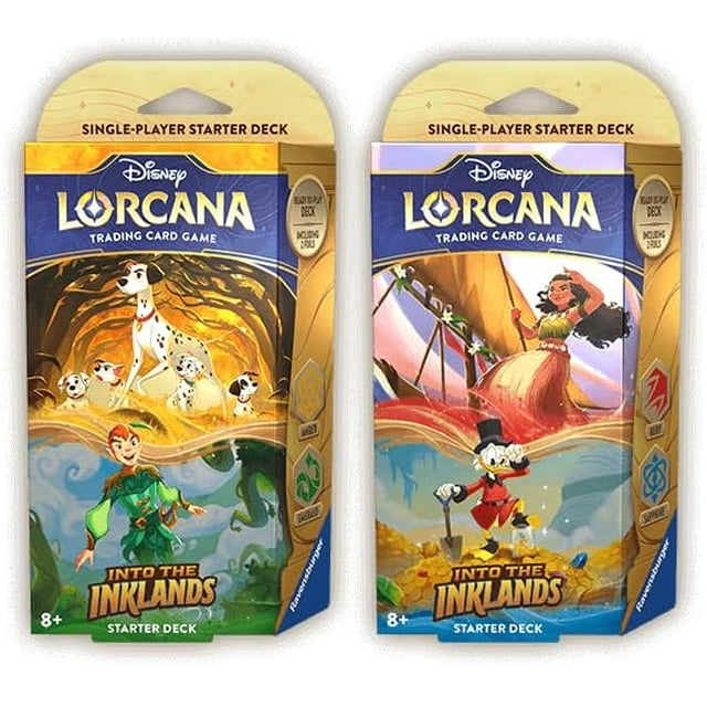 Starter Decks: Both Amber & Emerald (Dalmation & Peter Pan) and Sapphire & Ruby (Scrooge McDuck & Moana) (2 Decks) for Lorcana TCG: Into The Inklands