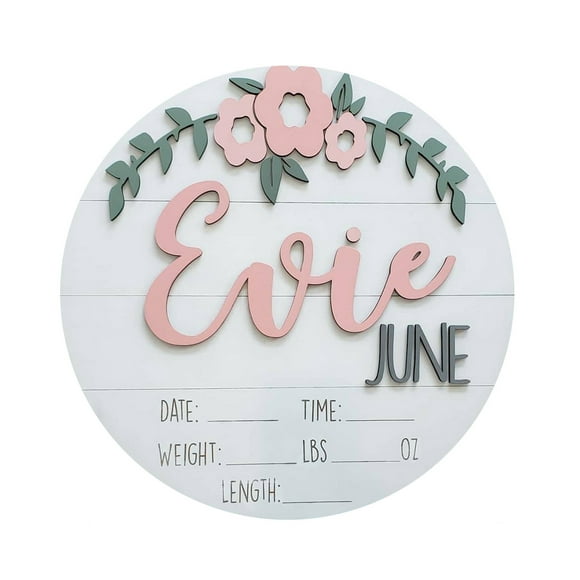 Trayknick Birth Announcement Plaque Engraved Ornamental Cute Baby Name Reveal Sign Keepsake for Photo Props