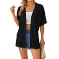 thumbnail image 2 of Fangasis Womens Cardigan Open Front Cover Up Short Sleeve Shirt Women's Lightweight Tops Loose Summer Black M, 2 of 5
