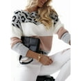 thumbnail image 3 of Women'S Leopard Printed Striped Sweater Crewneck Knitted Long Sleeve Color Block Pullover Pink M, 3 of 6