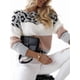 thumbnail image 3 of Suéter de Rayas con Estampado de Leopardo para Mujer, Cuello Redondo, Larga, Tejido, Bloque de Color Rosa L, 3 of 6