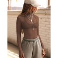 thumbnail image 6 of Mesh Long Sleeve Top for Women, Lace Sheer Tops See Through Mock Neck Floral Embroidery Sheer Blouce Shirt Coffee S, 6 of 9