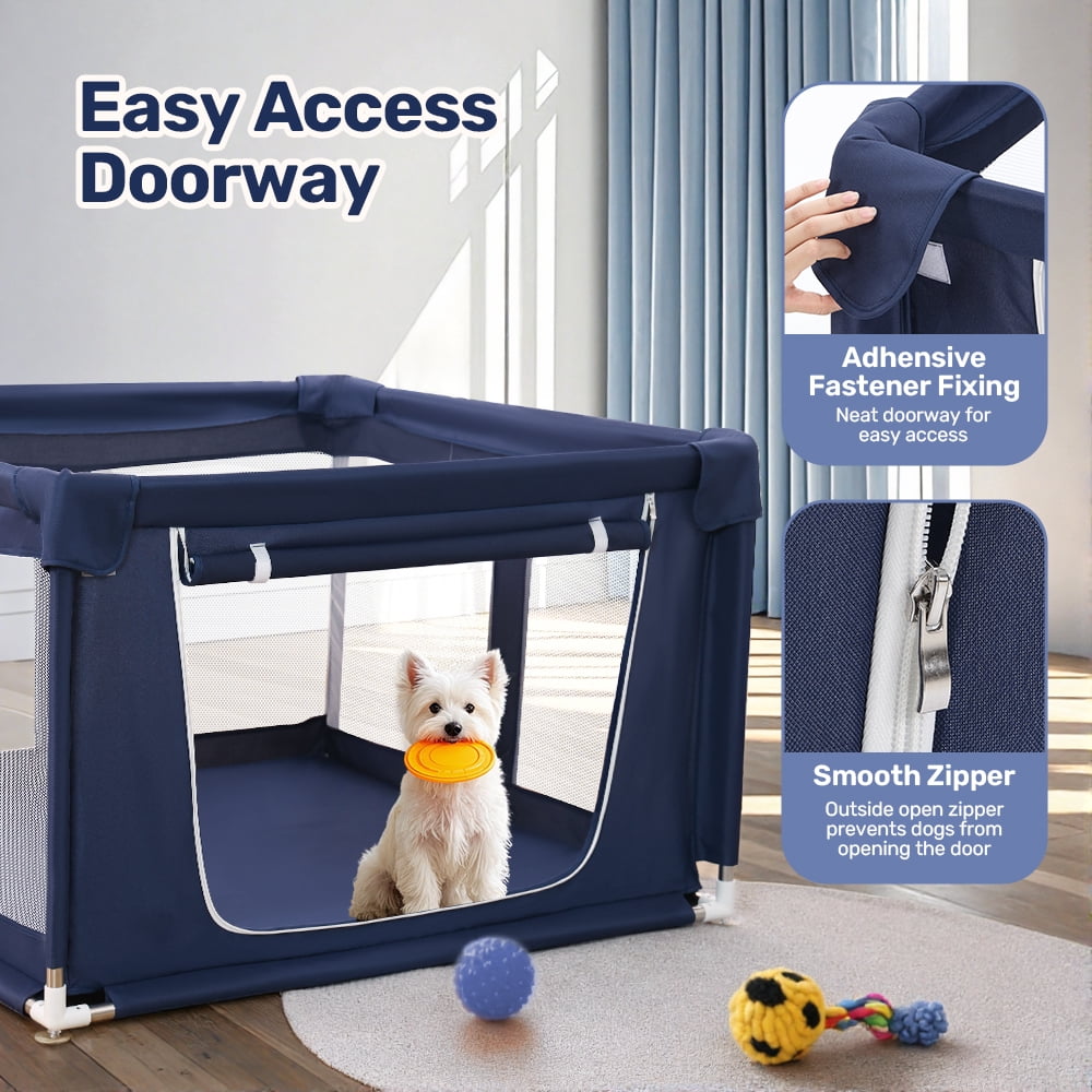 Puppy Playpen Indoor, DOMIPET 42.5x42.5x26.8 Inches Dog Play Pen with Gate, Portable Pet Exercise Pen, Anti-Tipping Enclosure with Zipper Door