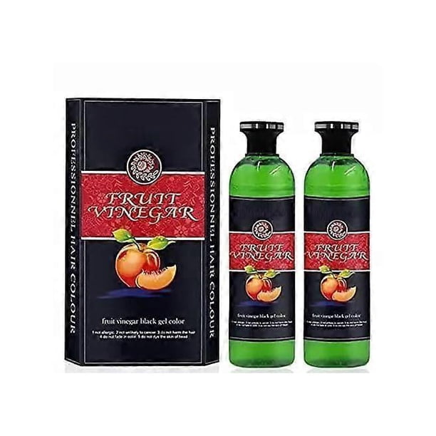Gel tinte para el cabello negro natural para hombres y mujeres, tinte para el cabello con vinagre de frutas y amoníaco, 250 ml x 2