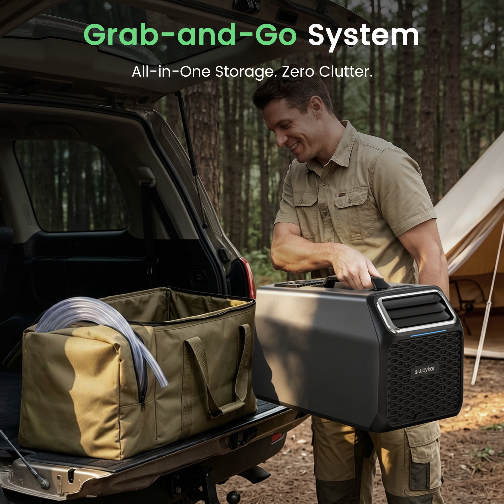 Waykar 6000 BTU Portable Air Conditioner for Camping, Advanced Dual-Hose System for Tents & RVs, 110V AC/DC Inverter Support, 3-in-1 Cooling, Dehumidifier & Fan for Off-Grid Outdoor Comfort