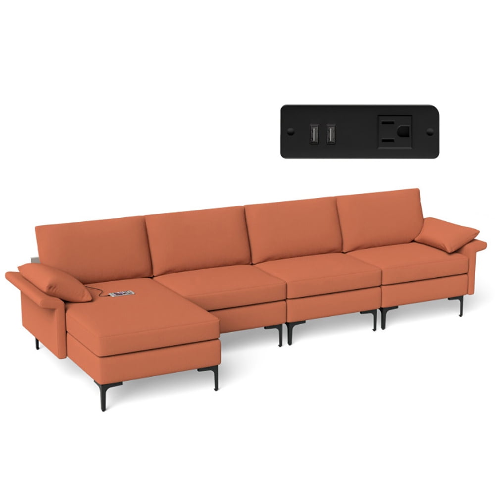 Finihen L-shaped Sectional Sofa Couch, Convertible Sectional Sofa, Extra Large L-shaped Sectional Sofa with Reversible Chaise and 2 USB Ports for 4-5 People, for Living Room, Rust Red Finihen L-shaped Sectional Sofa Couch, Convertible Sectional Sofa, Extra Large L-shaped Sectional Sofa with Reversible Chaise and 2 USB Ports for 4-5 People, for Living Room, Rust Red