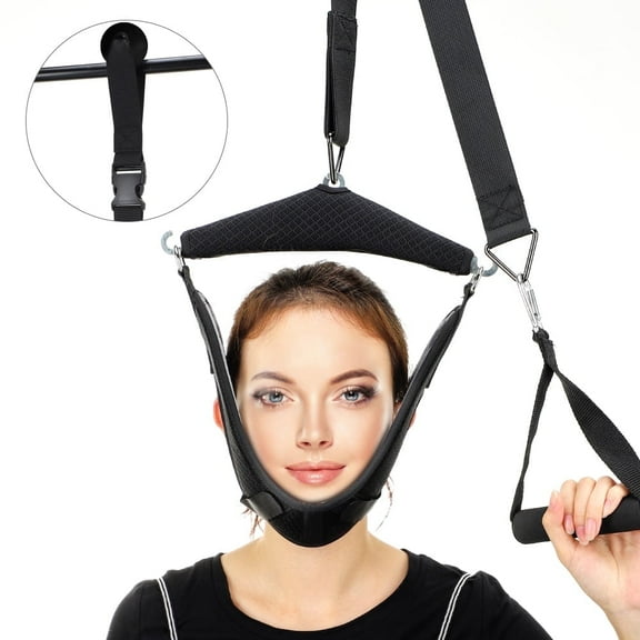 Neck Stretcher Cervical Neck Traction Device, Over the Door Posture Corrector Portable Neck Hammock Home Use, Back Stretcher for Spine Decompressor, Black