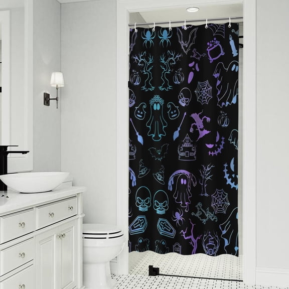 Black Halloween Ghost Spider Pattern Shower Curtain 36"x72" ,Bathroom Decorative Shower Curtains Set with 12 Hooks,Modern Waterproof Washable Shower Curtain