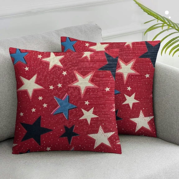 JRXY 2pc 4th of July Pillow Covers, Independence Day American Flag Stars Decorative Throw Pillows Memorial Day Patriotic Cushion Pillow Covers for Sofa Couch Summer Outdoor Decor White