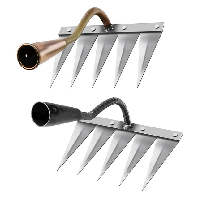 2x Rastrillo de deshierbe de alta resistencia, rastrillo, rastrillo, herramienta manual para aflojar, plantar y sembrar. 5 Dientes Latón 5 Dientes