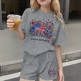 thumbnail image 3 of Auroural Toddler Girls Clothes 4T-5T Children's Summer Independence Day Printing Floral Printing Leisure Round Neck Short Sleeves Top Shorts Two-Piece Set Kids, 3 of 7