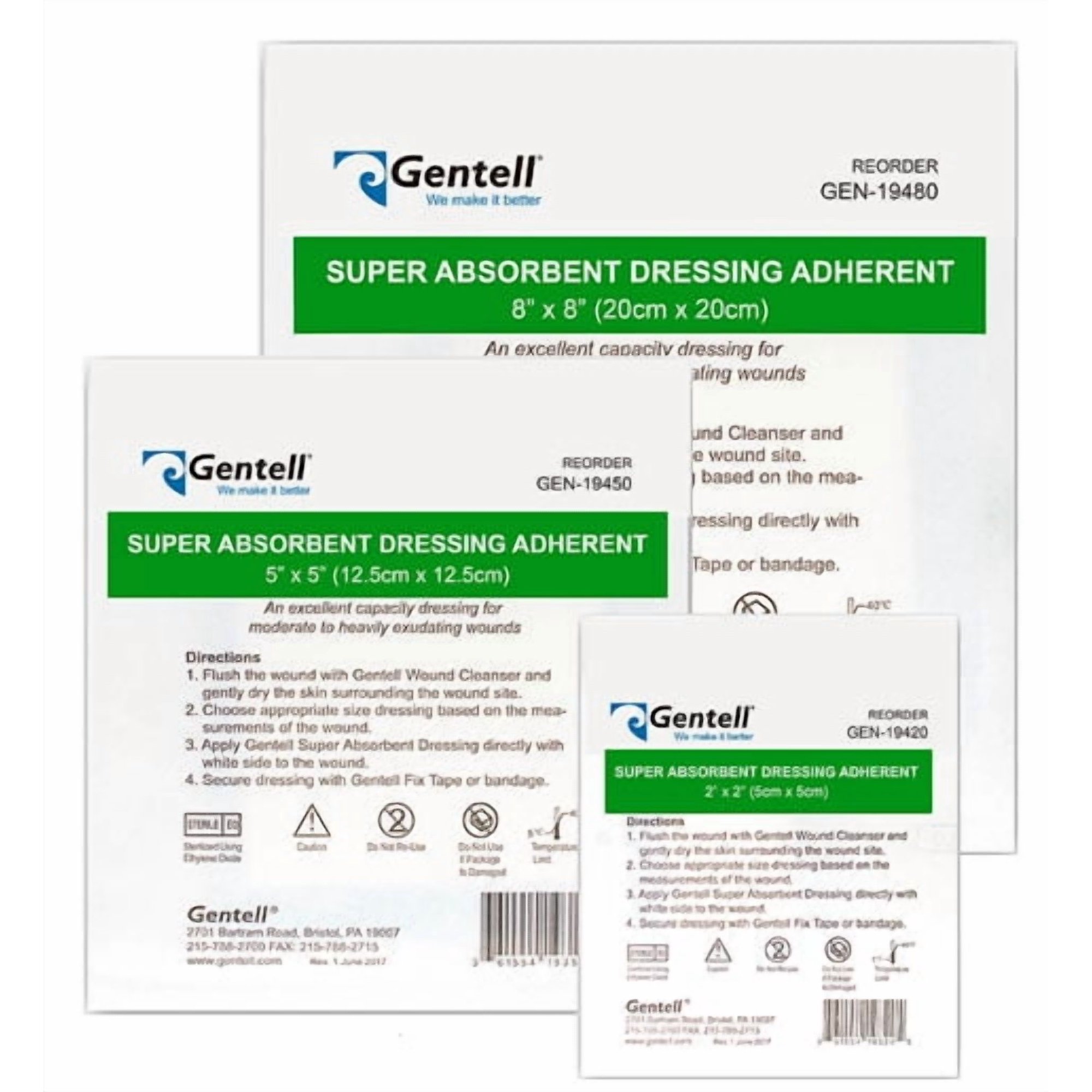 Gentell GEN-19450 Super Absorbent Dressing Adherent 5 in. x 5 in. (Box of 10)