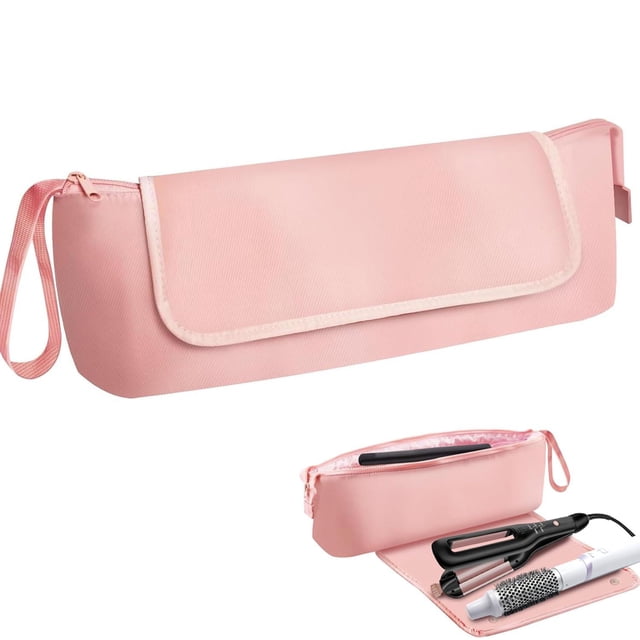 Bolsa de Viaje Hair Tools Rosa con Funda de Hierro Plano 2 en 1 y Almohadillas Resistentes al Calor