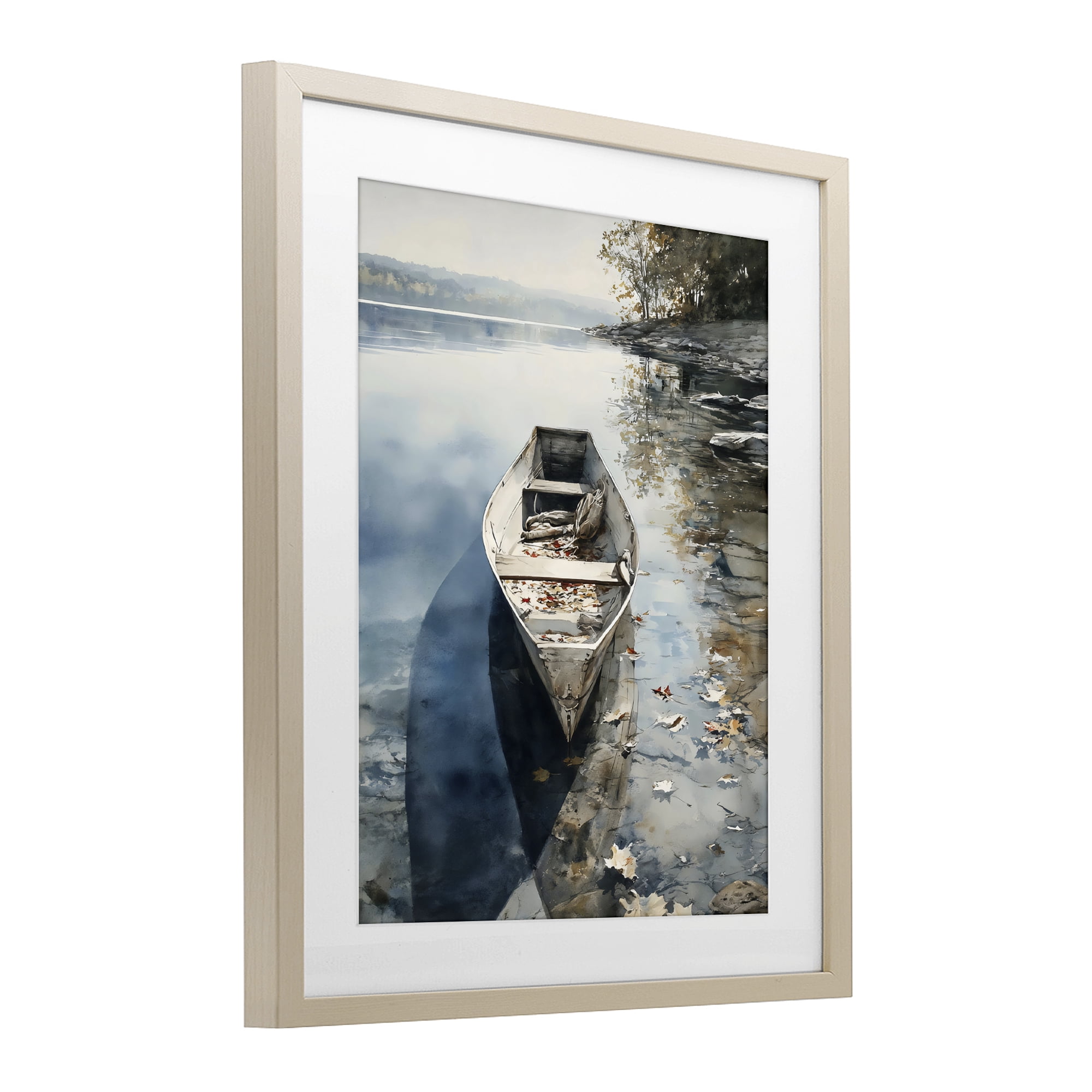 Stupell Industries Boat In The Fall Reflection Birch Framed Print Under Glass, design by Franklyn Gregory