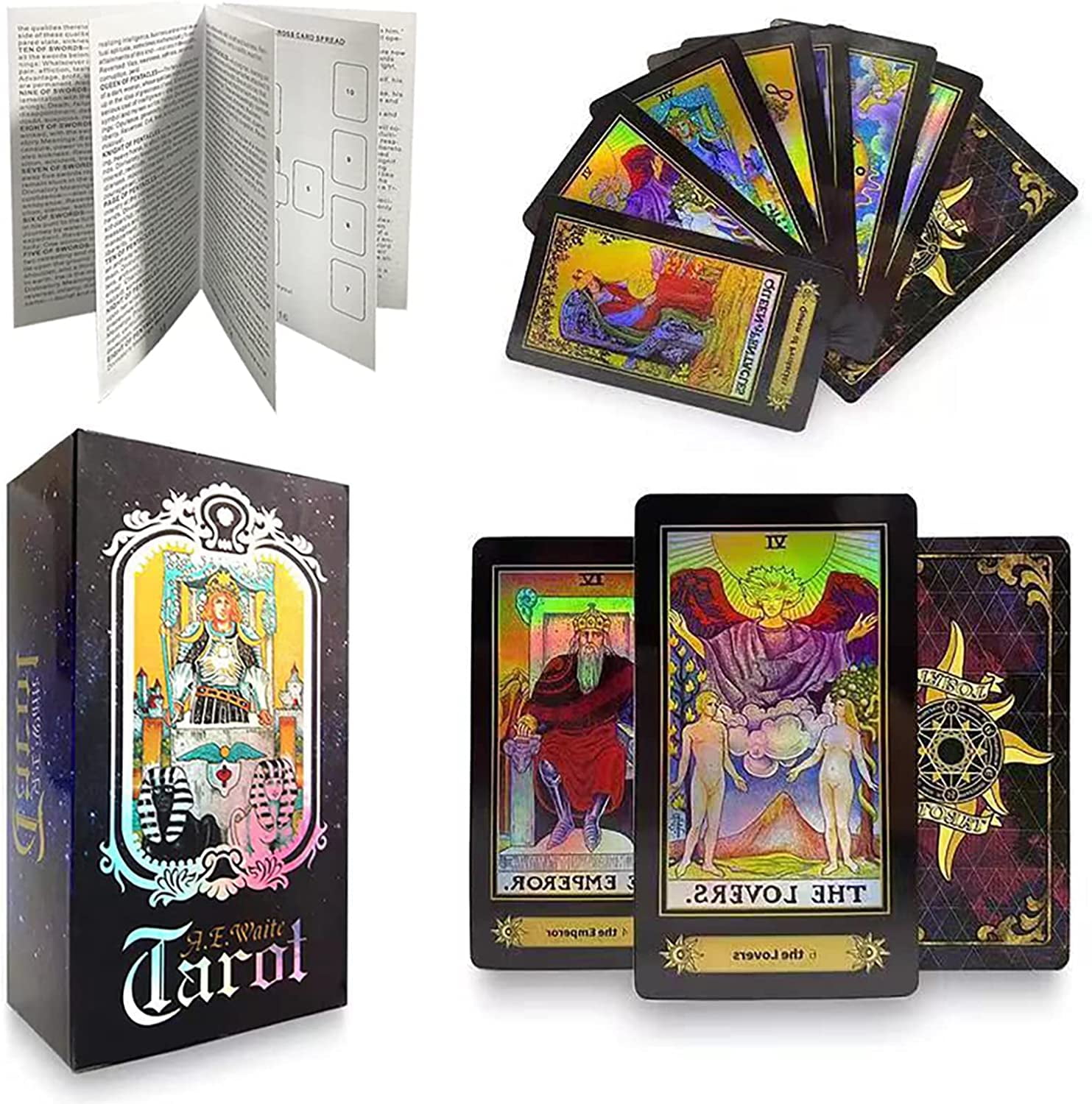 Retrok 78pcs Tarot Cards Tarot Deck with Guidebook book ,Future Game Play Cards for Beginners Player Holographic Artwork for Divination - Walmart.com