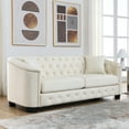 thumbnail image 5 of 2-Piece Modern Chesterfield Velvet 3-Seater Sofa, Upholstered Couch with 4 Pillows, Leisure Lounge Sofa for Living Room, Bedroom, Apartment, Office, Beige, 5 of 9