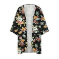 thumbnail image 4 of Women's Fashionable Floral Print Puff Sleeve Kimono Cardigan Loose Plus Size Chiffon Cover Up Casual Blouse Tops, 4 of 5