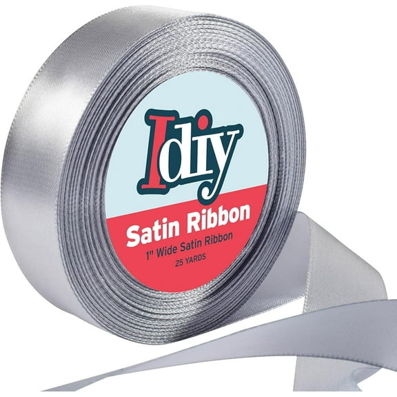 Satin Ribbon (1", 25 Yards) No Wire, DIY Arts & Crafts, Gift Wrapping Baskets, Wedding Decor, Sewing Projects, Party Decorative Embellishment, Hair Bows, Floral, Baby Showers, Holiday Wreath (Silver)