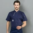 thumbnail image 2 of kurtrusly Short Sleeve Chef Jacket for Chef Uniform Three Buttons with Front Pockets Clothes Professional ple Style for Grill Restaurant Blue M, 2 of 6