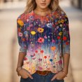 thumbnail image 2 of Trendfront Womens Abstract Print T Shirts Crewneck 3/4 Sleeve Relaxed Fit Casual Summer Fall Tee Tops for Women, 2 of 4