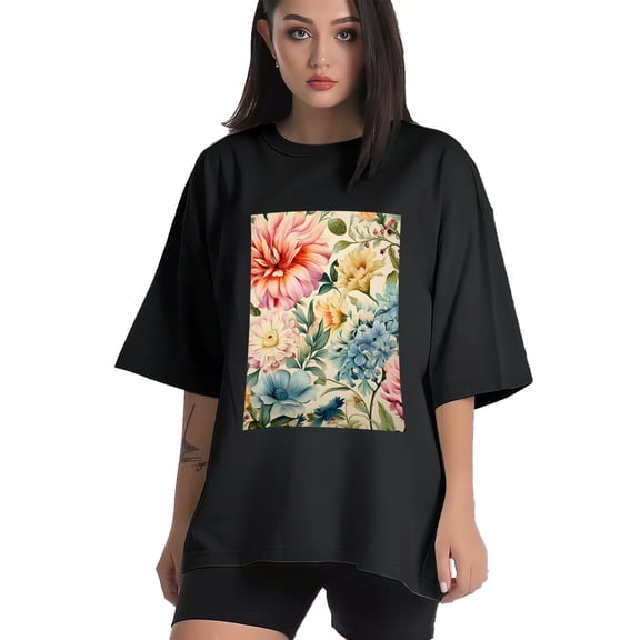 Plus Size Shirt for Women Black Tops for Women Short Sleeves Shirt for Women Flowers2 T Shirt Crewneck Shirt for Women XS