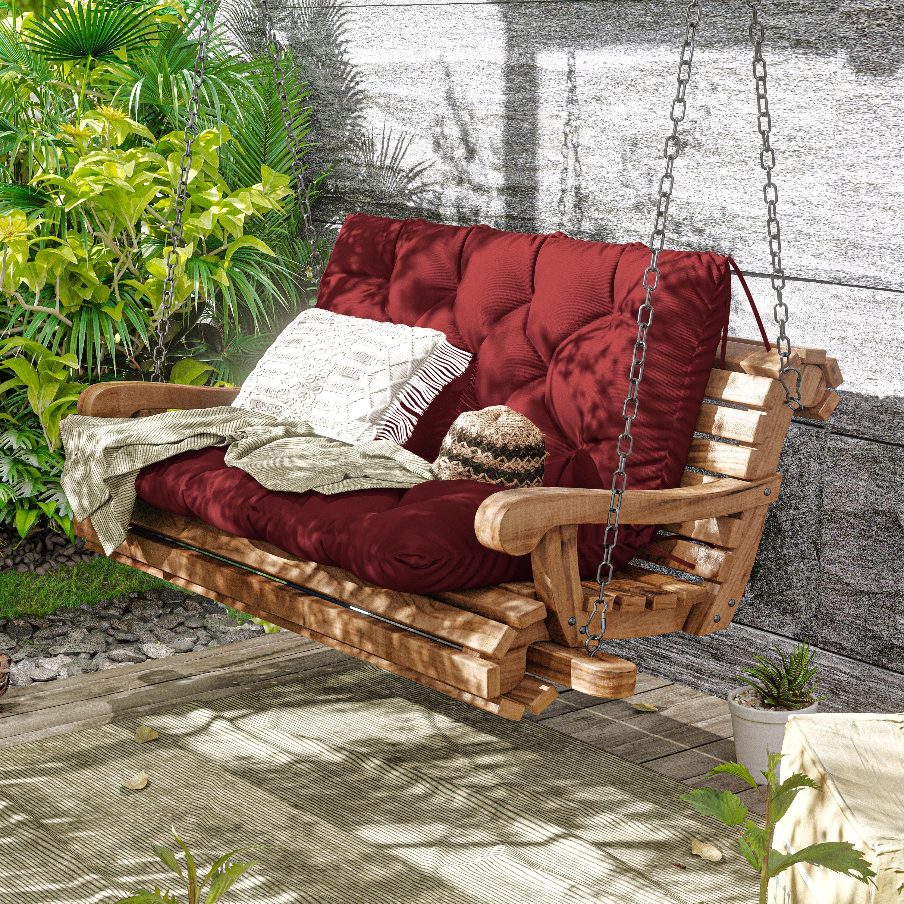 Kimunuk Outdoor Porch Swing Cushion, 40" X 40" X 5" Waterproof Bench Chair Replacement Cushion with 6 Ties for Patio, Burgundy